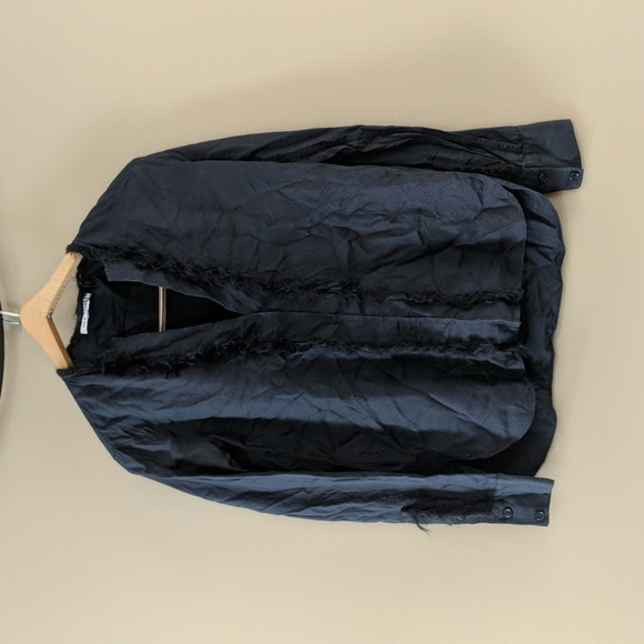 Helmut Lang Dark Blue 100% Silk Top with feathers - Picture 2 of 10